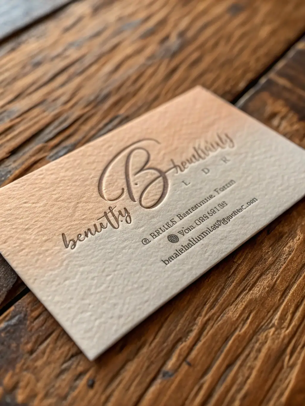 Close-up shot of a business card with a unique, embossed logo, showcasing high-quality printing and attention to detail, suitable for Summit Business Cards' website.